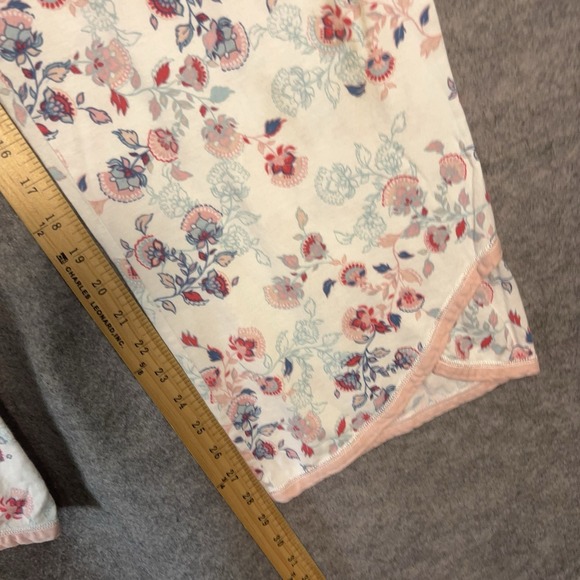 Garnet Hill Asian Wrap Pajama Set Womens Sz M White Floral Organic Lightweight - Picture 9 of 13